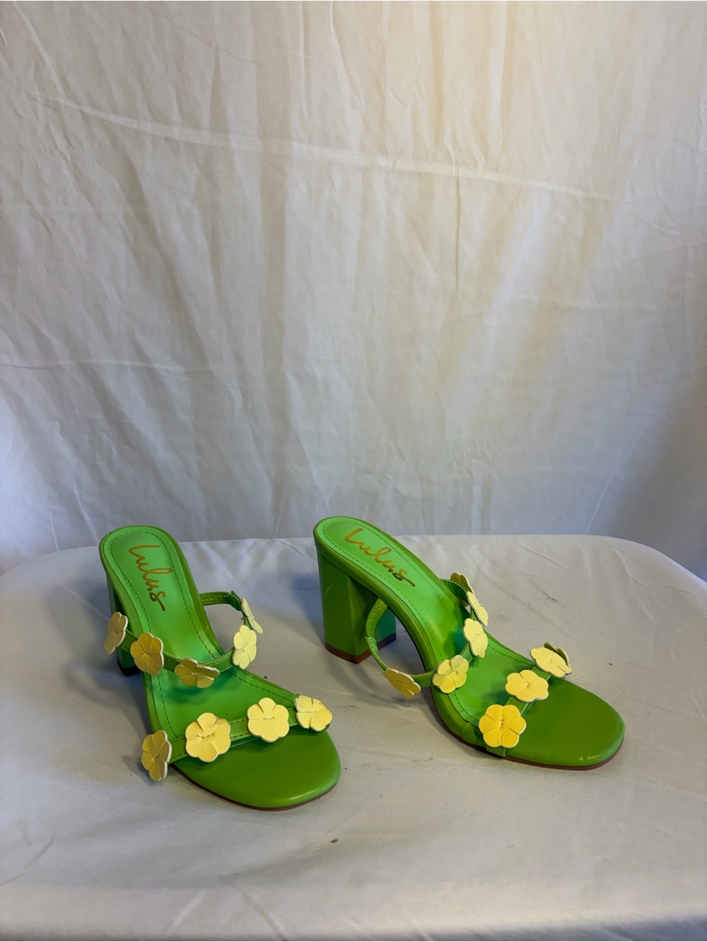 Lulu's Lime Green Floral Block Heel Sandals